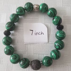 7 inch malachite bracelet with 1 lava bead